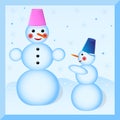 Two cute positive snowmen: big and small, like mom and son. Royalty Free Stock Photo